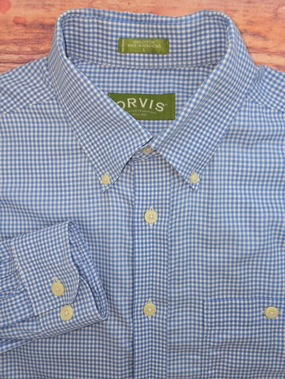 Orvis Mens Blue Check Long Sleeve Button-Down Shirt Medium